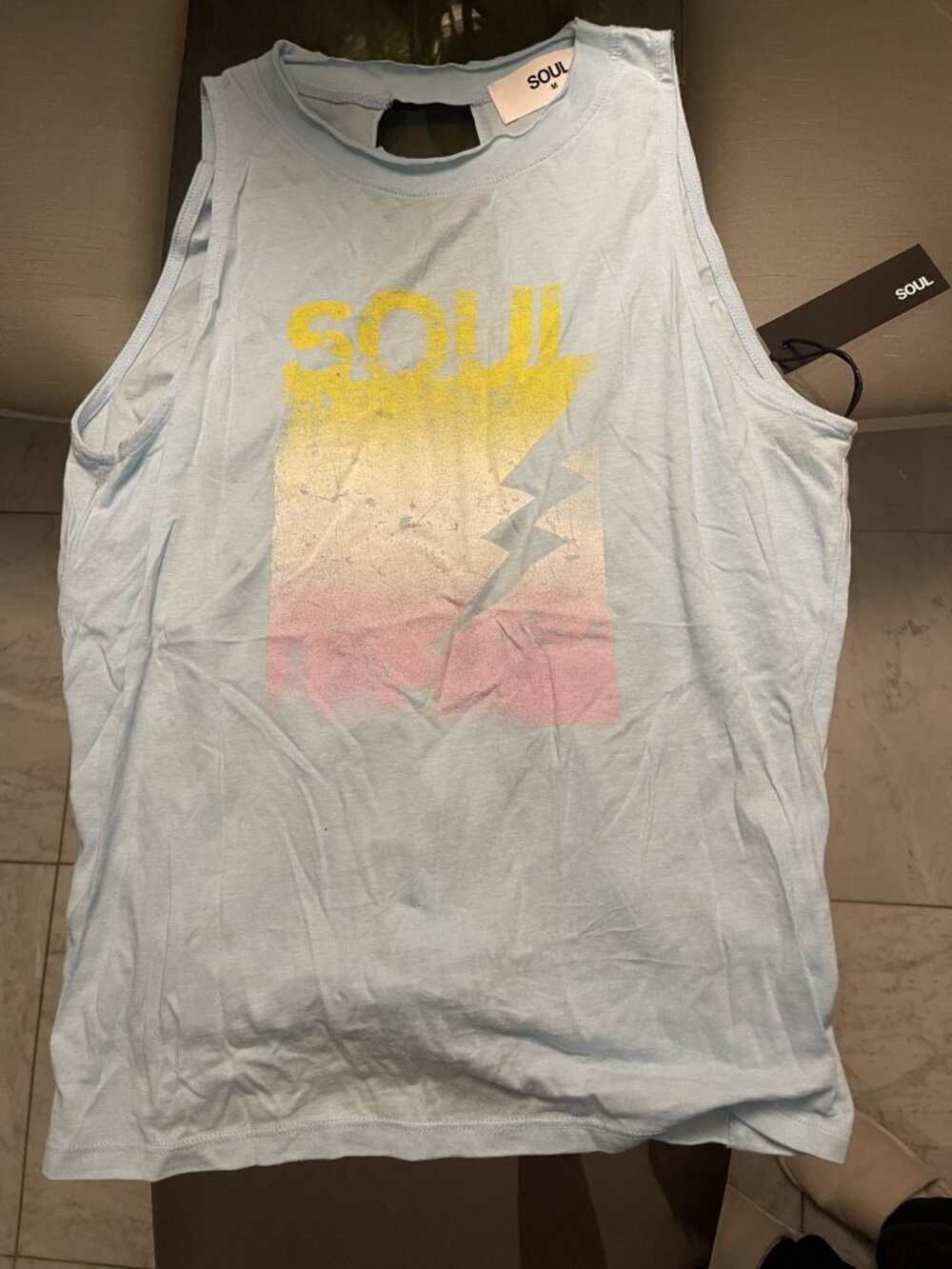 Soul Blue Skies Ali Twist Back Tank Top NWT Sz M $52 Retail
